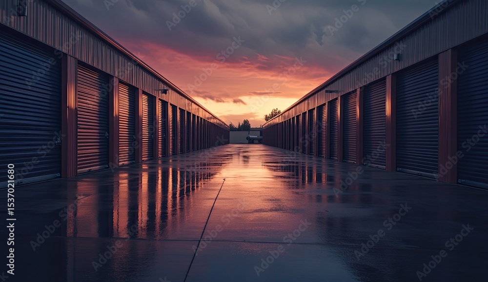 Sunset reflections on a wet storage facility Sunset reflections on a wet storage facility