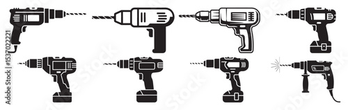 Electric Power Drill Vector Icon Set
