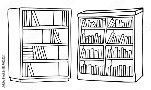 Vector Detailed outline of two bookshelves filled with books.