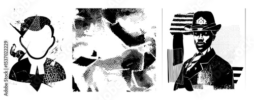 Vector Vintage portraits of figures in striking monochrome vector illustrations.