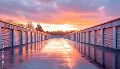 Rows of storage units at sunset