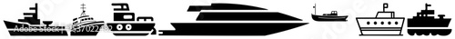 Vector Black silhouettes of various marine vessels and ships.