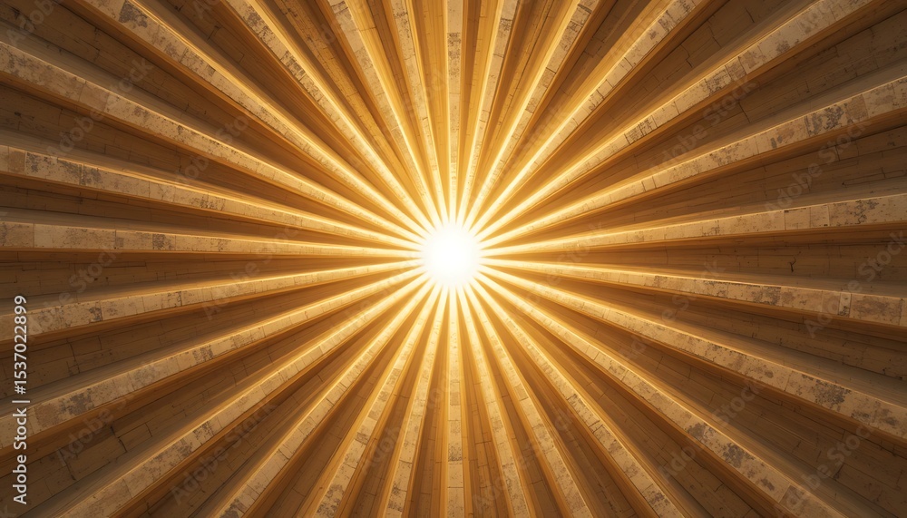 Obraz premium Golden radiating structure with central light source