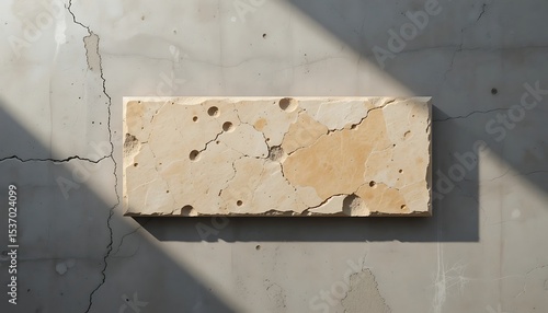 Cracked beige stone slab on concrete background
