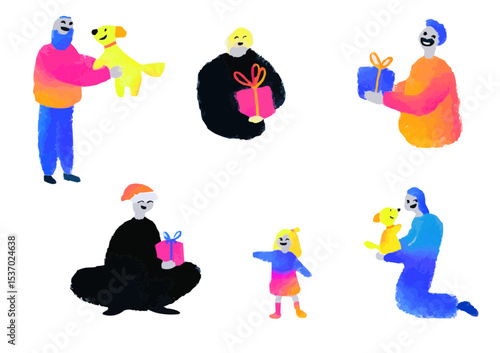 Set of web icons on the topic: Line-style gifts. Gifts icons for web and mobile apps. Machine learning, websites, online schools, AI digital technology, algorithm, smart robot, cloud computing network