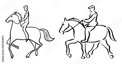 Vector Equestrian Riders on Horses in Dynamic