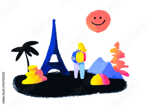 Set of web icons on the topic: Traveling the world in line style. Travel icons for web and mobile apps. Machine learning, websites, online schools, AI digital technology, algorithm, smart robot, cloud
