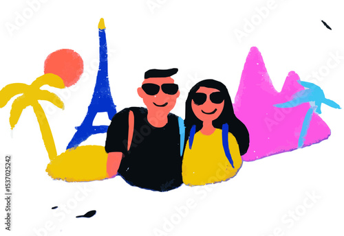Set of web icons on the topic: Traveling the world in line style. Travel icons for web and mobile apps. Machine learning, websites, online schools, AI digital technology, algorithm, smart robot, cloud
