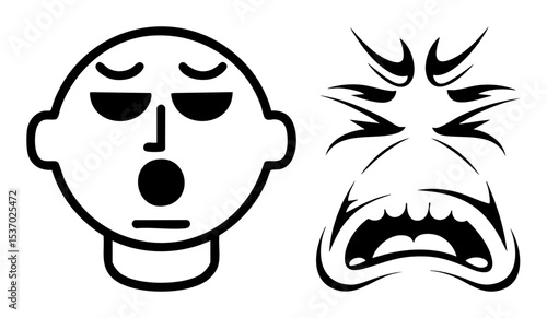 Vector Expressive faces depict shock and boredom with bold vector .