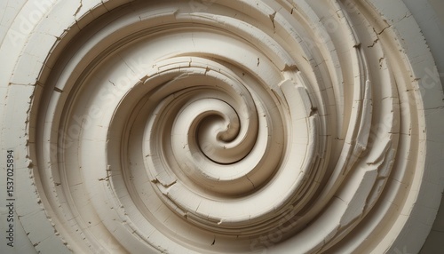 Abstract spiral sculpture in beige clay