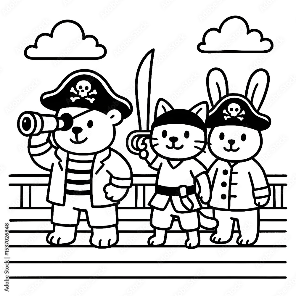 Naklejka premium Cute Pirate Adventure Coloring Book Cover for Kids
