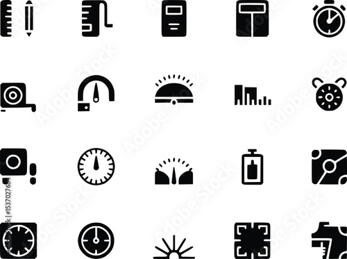 Measuring Tool Icons Weight Scale Symbols Instruments Ruler Thermometer Stopwatch Vectors