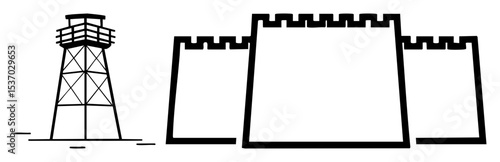 Vector Fortified structures featuring a guard tower and walls.