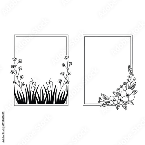 Two floral frame designs isolated on white background