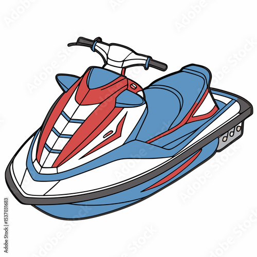 Red and blue jet ski watercraft summer fun recreation vehicle