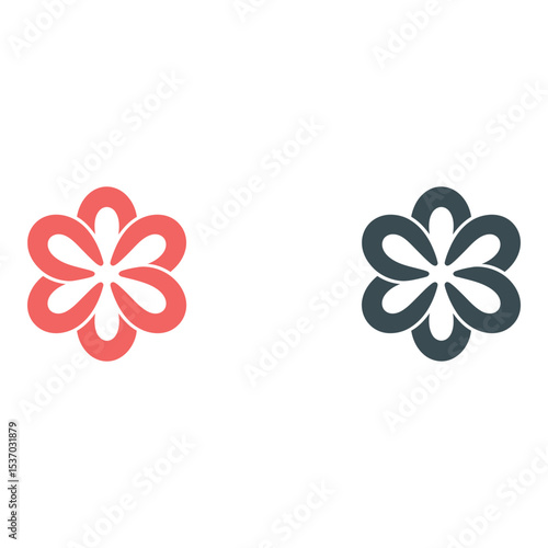Two simple flower icons in red and gray on a light background