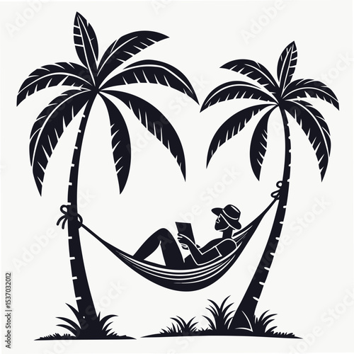 Relaxing in hammock under palm trees tropical vacation silhouette