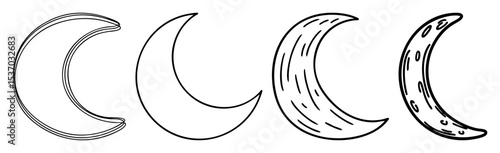Vector Four moon illustrations with varying styles and details.