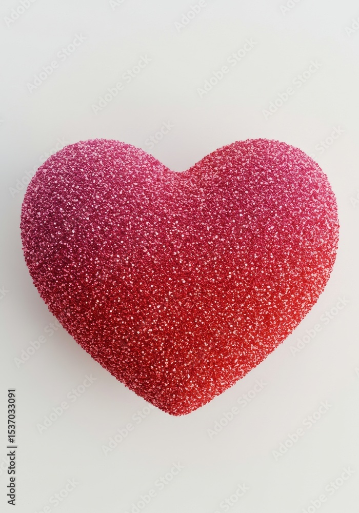 Obraz premium Glittery Red Heart Shape - A close-up shot of a sparkly red heart, perfect for Valentine's Day or romantic themes. The heart is textured and shows a subtle ombre effect