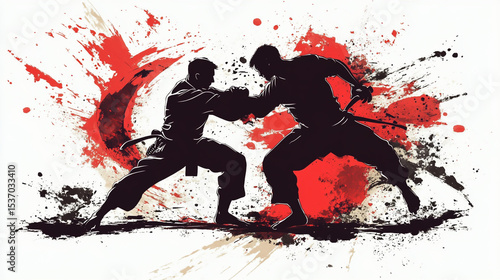 Dynamic Brazilian Jiu-Jitsu Combat Silhouette Illustration - Grappling, Sparring, Martial Arts Action