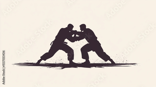 Dynamic Brazilian Jiu-Jitsu Combat Silhouette Illustration - Grappling, Sparring, Martial Arts Action