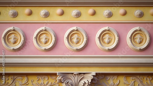 Elegant Pastel Pink Yellow Architectural Molding Design