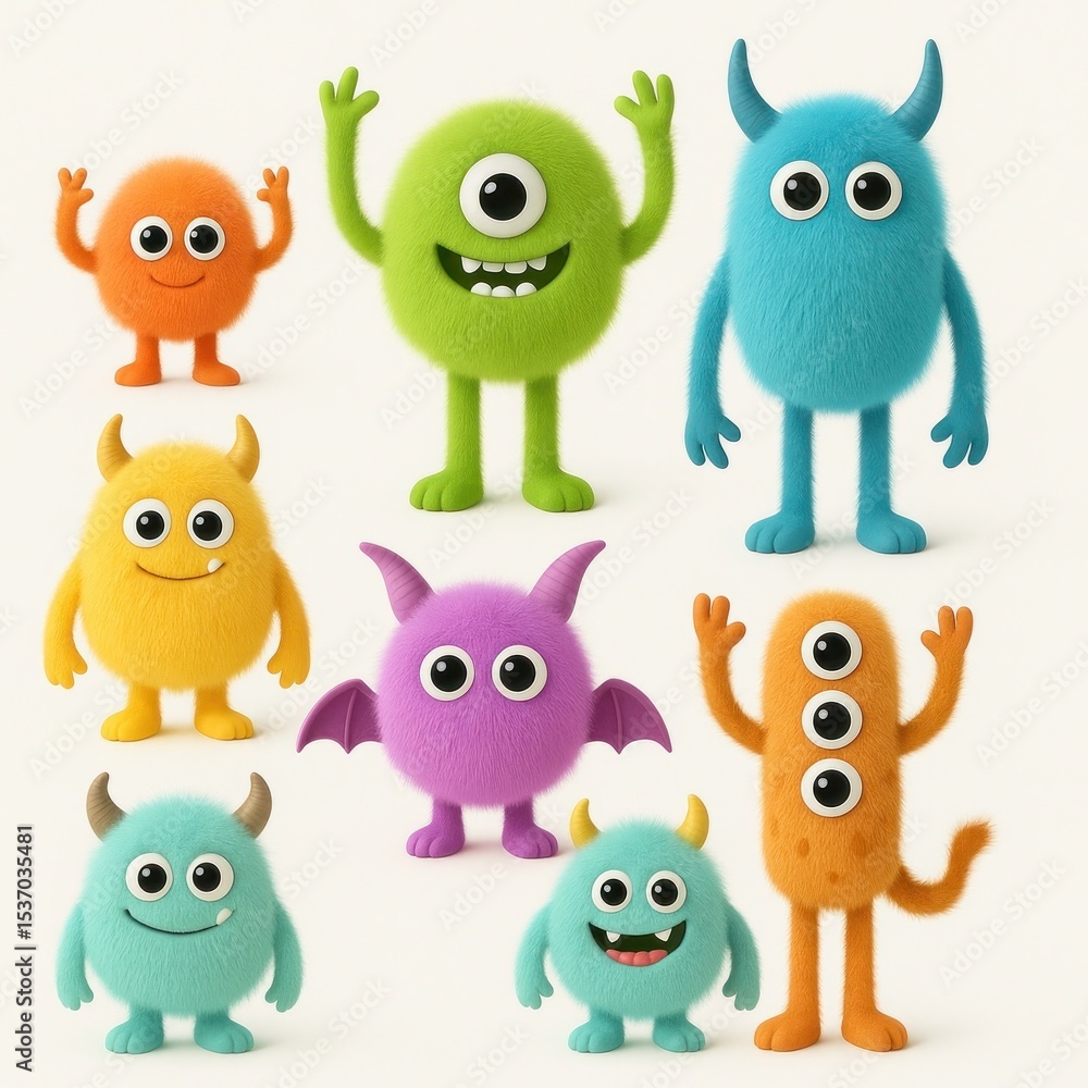 Obraz premium Colorful cute cartoon monsters
