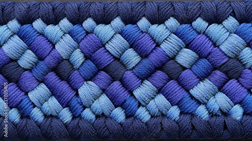 Kumihimo diamond braid background with indigo-blue squares, Japanese cord art pattern.