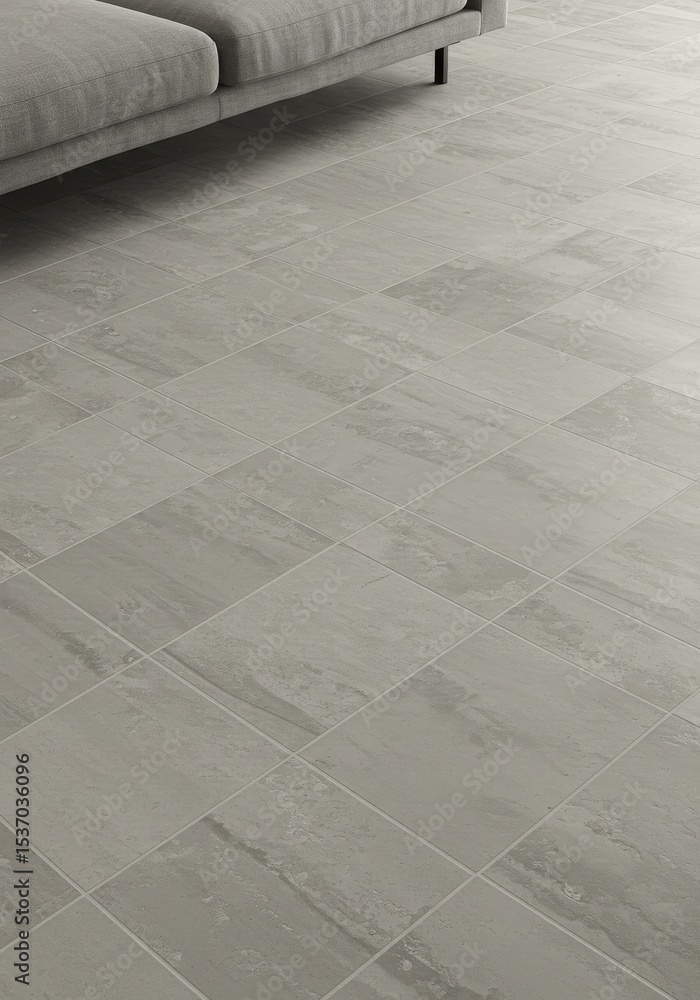 Fototapeta premium Modern Gray Tile Flooring - Stylish gray tiles create a contemporary and elegant look for any room. Perfect for living spaces, kitchens, or bathrooms