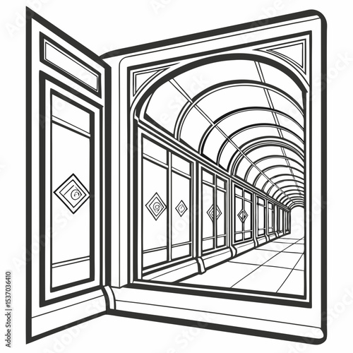 Open door revealing elegant arched passageway interior design