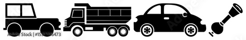 Vector Vehicle Collision Scene Featuring a Truck Dump Truck and Damaged Car