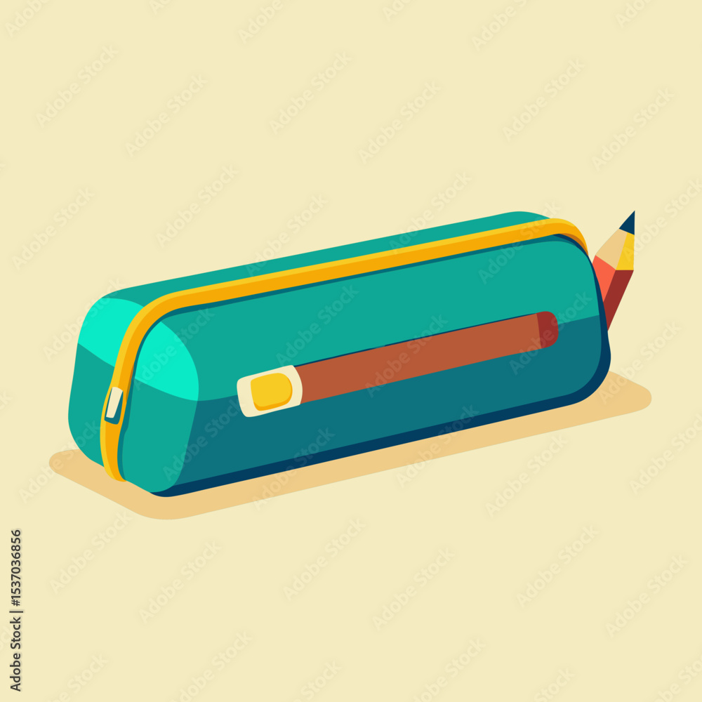 Teal pencil case with yellow zipper and pencil Teal pencil case with yellow zipper and pencil