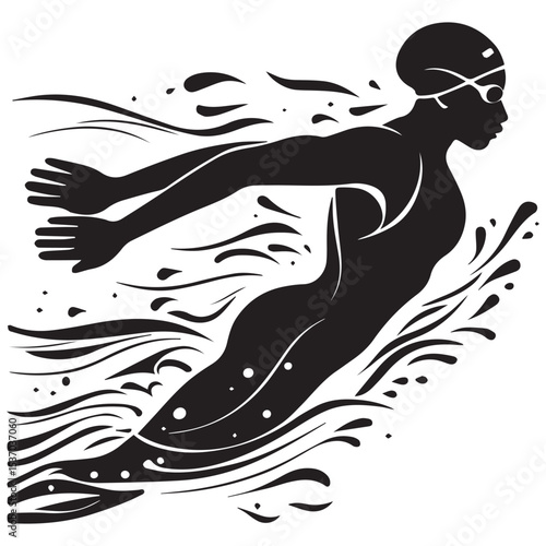 Stylized silhouette of swimmer in motion
