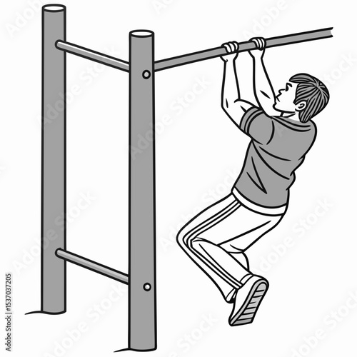 Man doing pull ups on outdoor gym equipment
