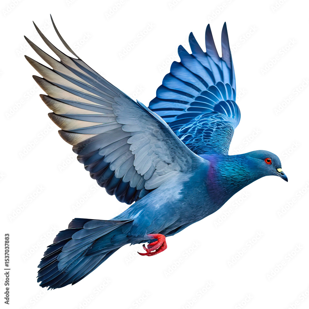 Fototapeta premium Blue Bird in Flight Full Body Isolated on White Background PNG