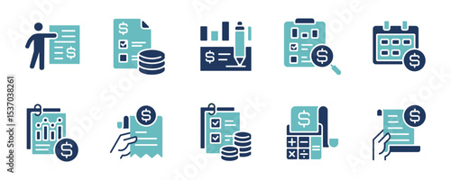 money finance budget icon set business financial strategy calculate profit target management signs vector illustration