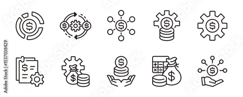 money gear icon line set business financial accounting planning economy budget management vector illustration