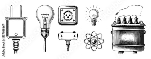 Vector Electrical components and energy symbols set.