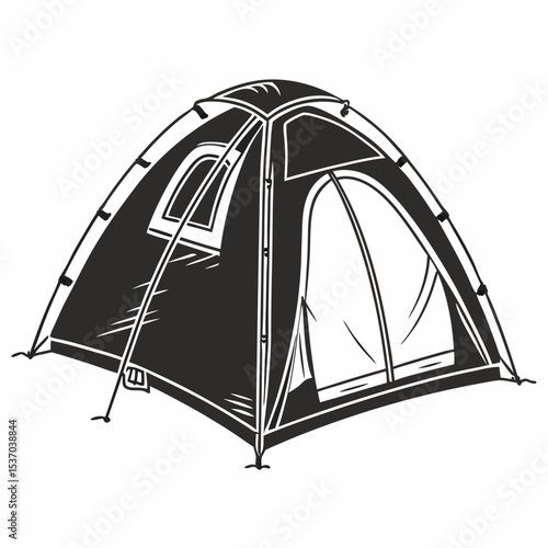 Camping tent black and white illustration outdoor adventure gear