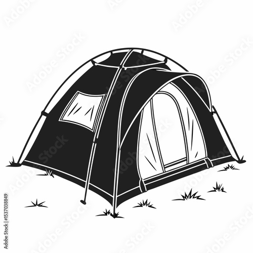 Camping tent icon black and white outdoor adventure gear