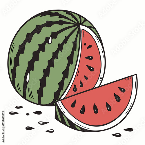 Juicy summer watermelon slices fresh fruit illustration