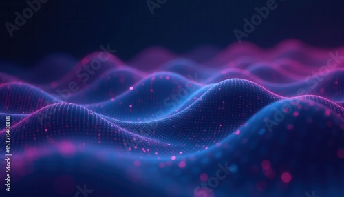 Abstract glowing particle waves in blue and purple for big data visualization and digital connectivity