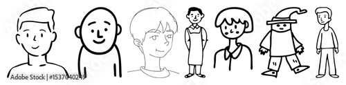 Vector Diverse cartoon characters showcase varied facial expressions and styles.