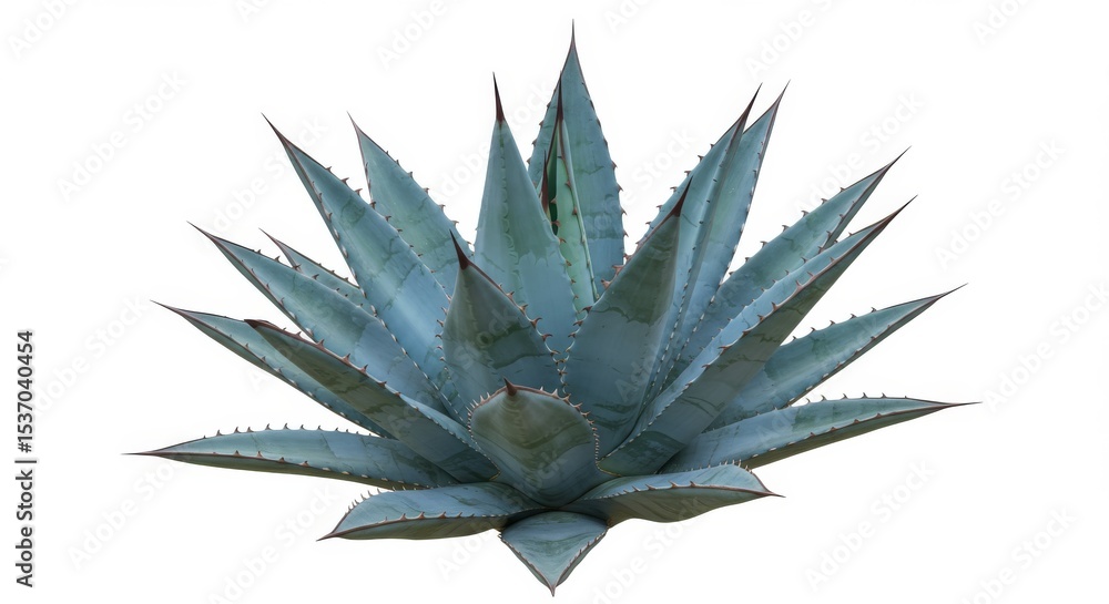 Fototapeta premium Symmetrical Blue Agave Succulent Plant - A striking of a blue agave succulent, symbolizing resilience, desert beauty, geometric perfection, growth, and arid landscapes