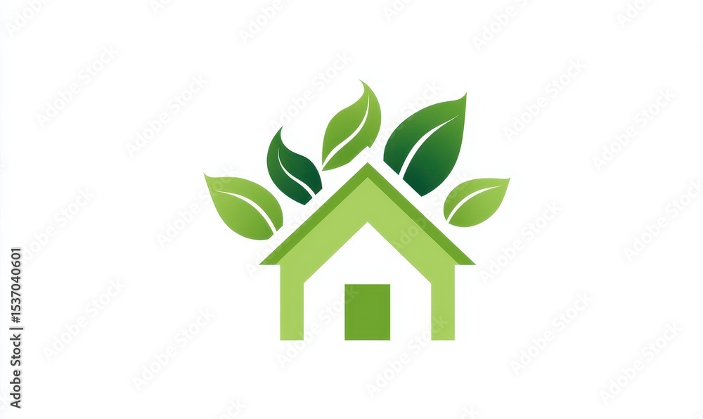 A green house logo that includes leaves as a symbol of nature and eco-friendliness A green house logo that includes leaves as a symbol of nature and eco-friendliness