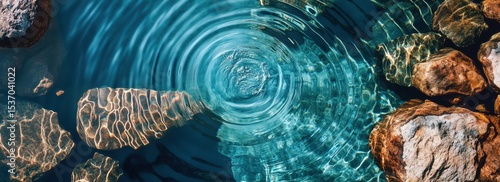 Rippled turquoise water, rocks submerged