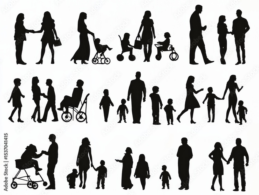 Fototapeta premium Artistic outline illustration featuring family figures in silhouette.