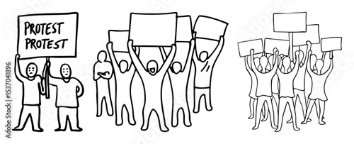 Vector Diverse group of people protesting with signs demonstrating collective action.
