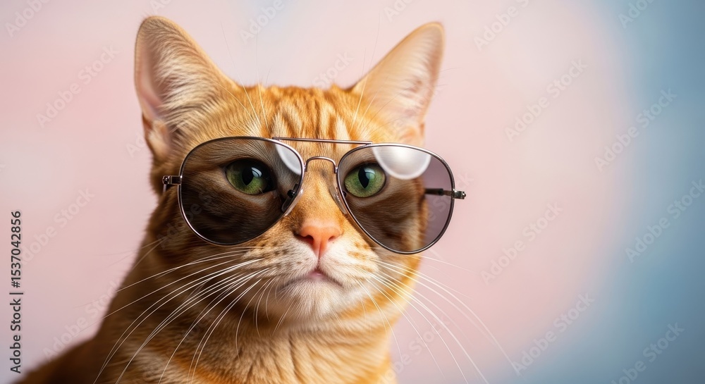 Cool ginger tabby cat wearing sunglasses Cool ginger tabby cat wearing sunglasses