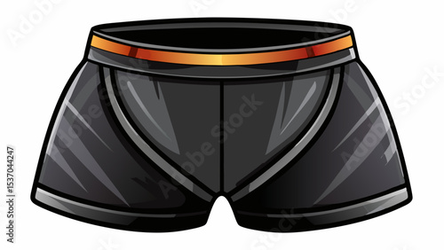 Close-up of black sport shorts with wide elastic waistband. Smooth finish and flexible design. Displayed on a clean white background, ideal for fitness vector with comfort and powerful contrast.